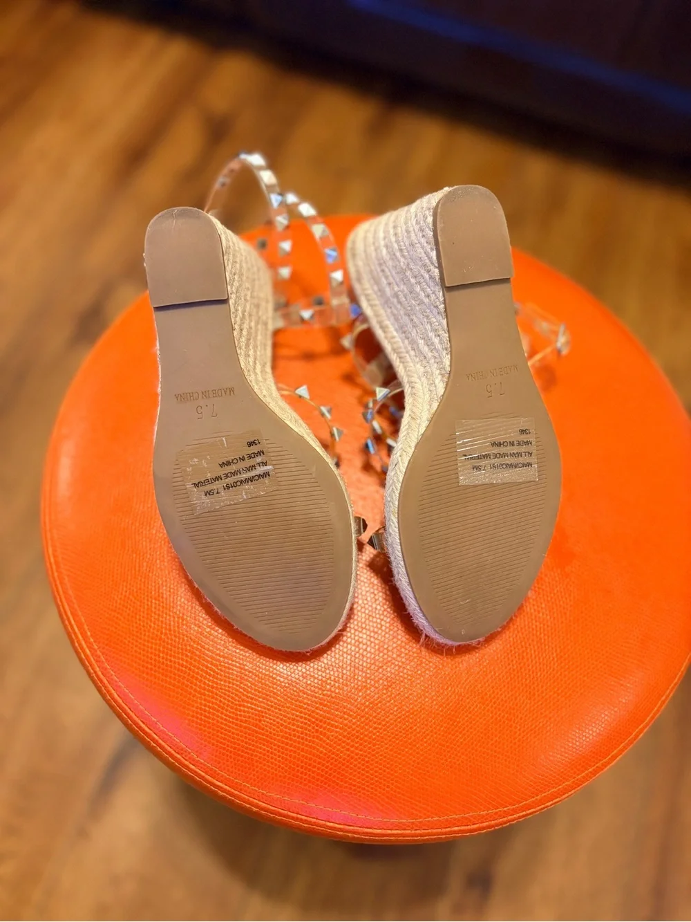 Steve Madden Clear Studded Espadrille Wedges with Metallic Accents